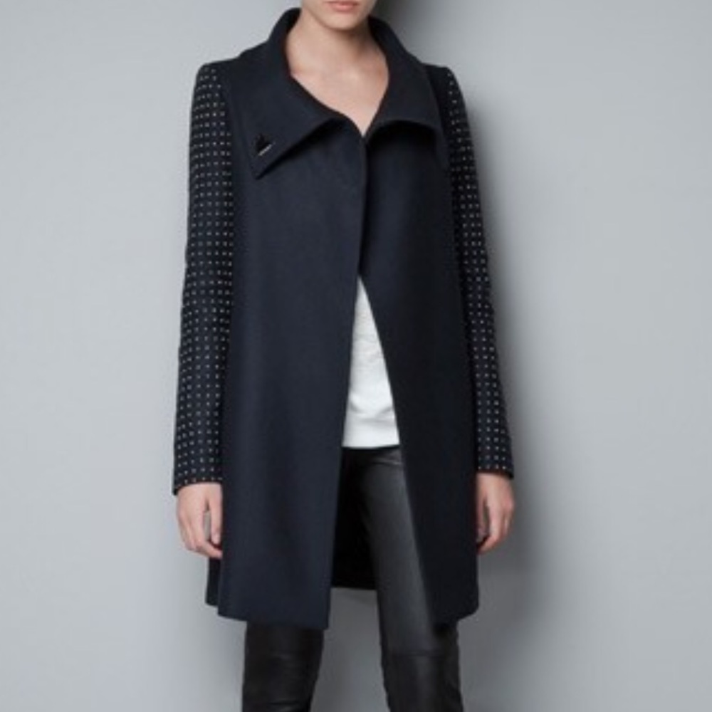 Zara Studded Sleeve Navy Jacket Coat